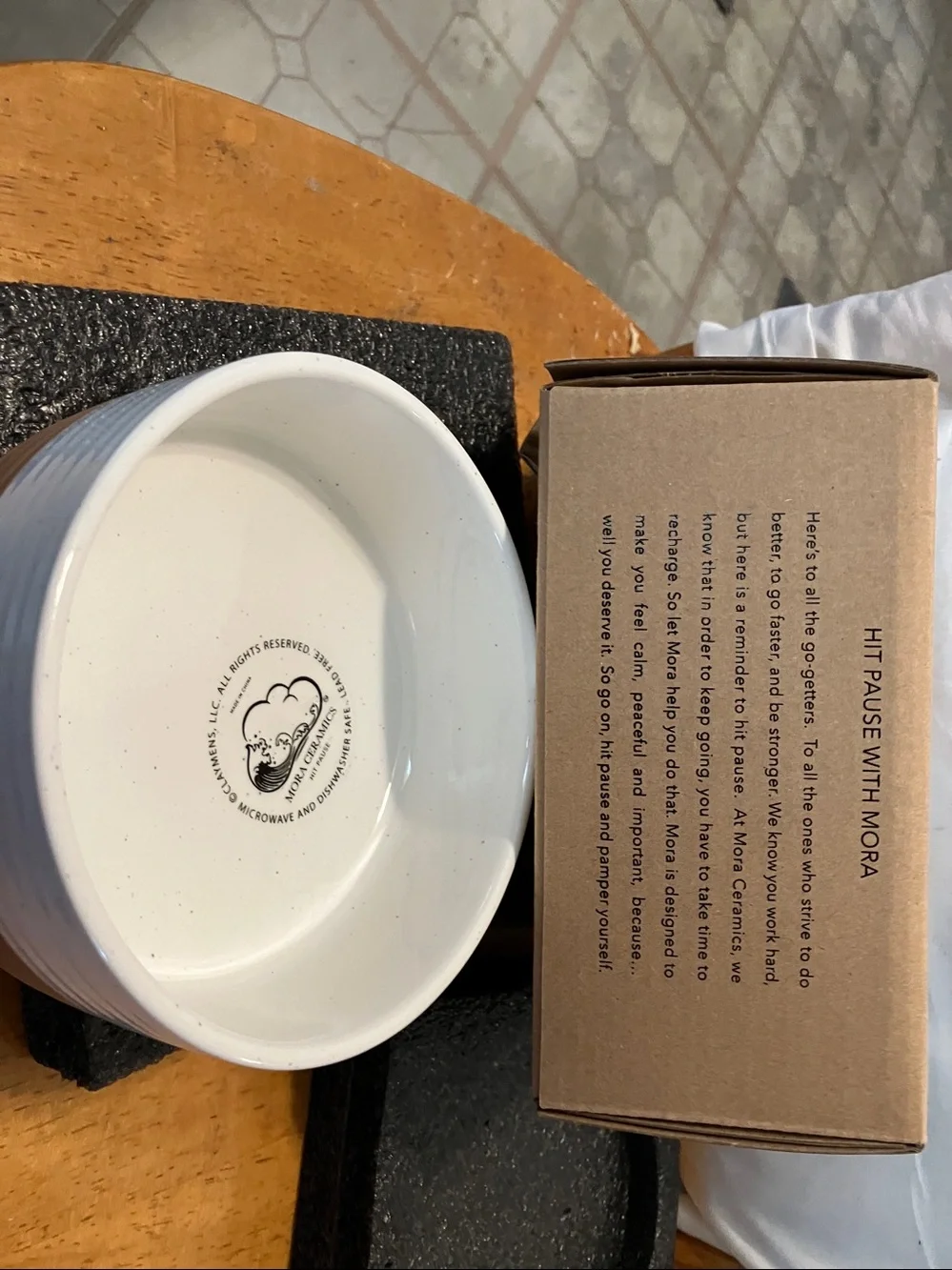 New.  Mora Ceramics tan n white dog bowl in perfect condition